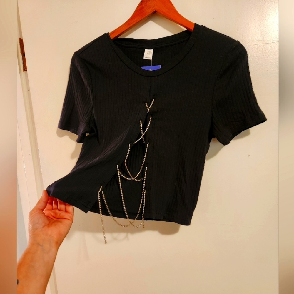 BNWT Black Lace Up Crop Top Sz L